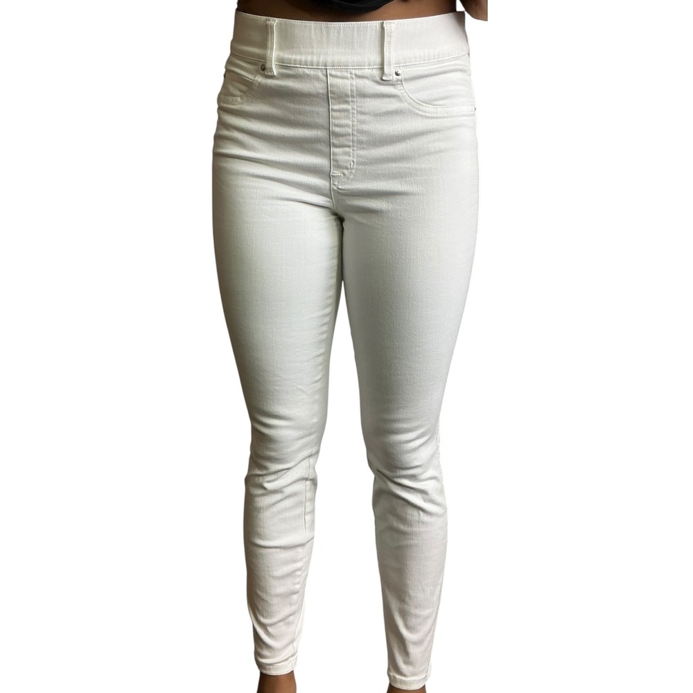 Spanx White Denim Jeggings Pull On Slimming Stretch Casual Pants Women's Size M